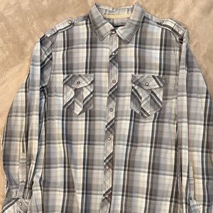 INC International Concepts Gray Plaid Casual Shirt